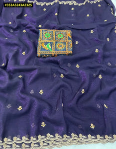 Trending Crunchy Crush Saree - Elegant Embroidery & Siroshki Work for Festive Occasions