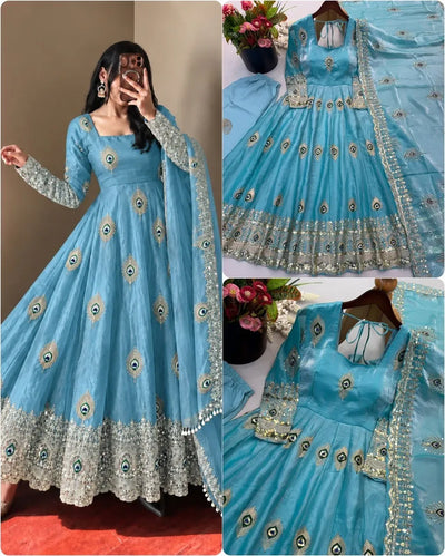 Trending Designer Gown - Heavy Embroidery Silk Set for Wedding Wear