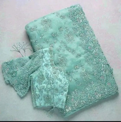 Trending Designer Organza Saree - Heavy Sequence Work for Parties