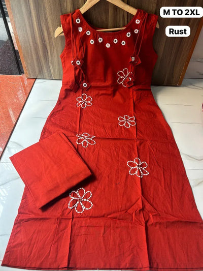 Trending Dhabu Cotton Co-ord Set - Elegant Flower Thread & Mirror Work for Festive & Party Wear