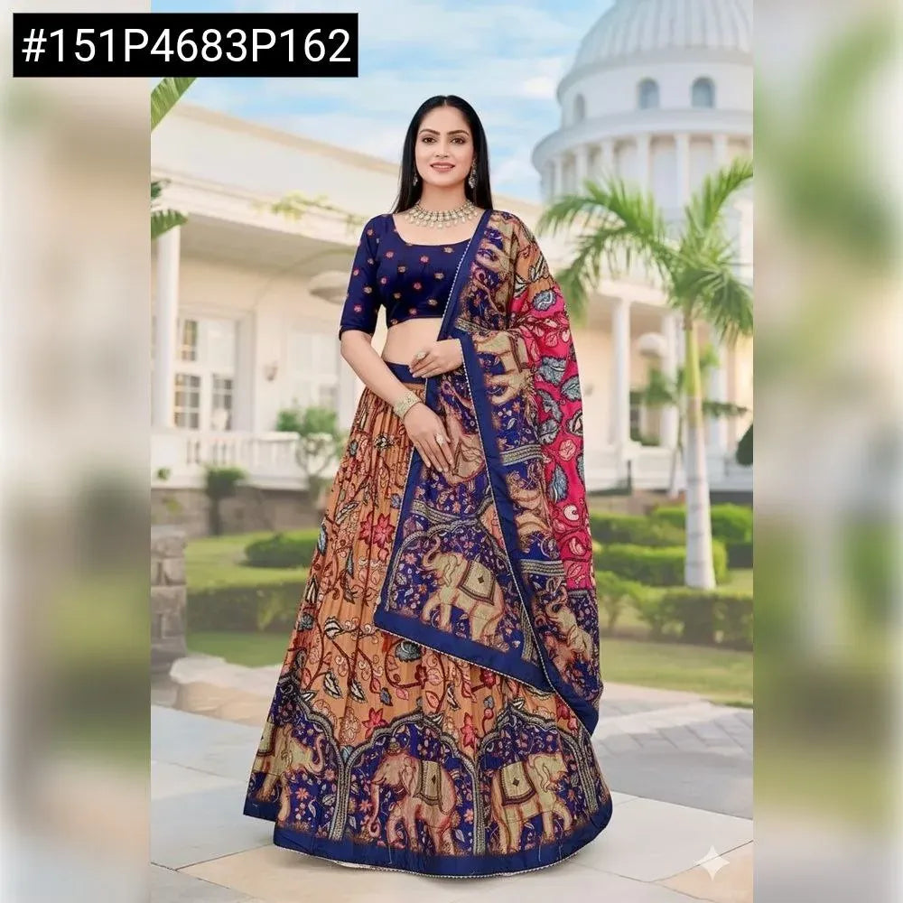 Premium Navy Blue Dola Silk Digital Print Lehenga Choli