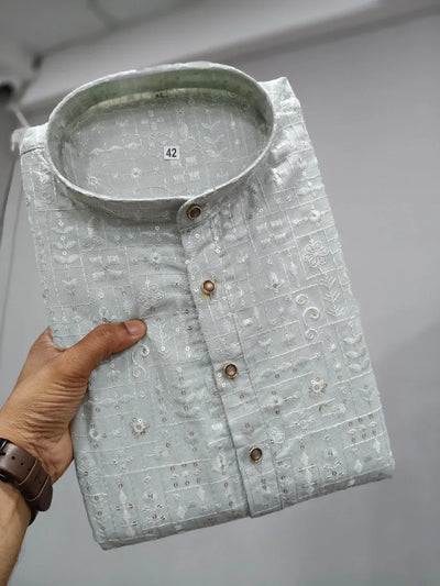 Trending Embroidered Men's Kurta - Sequin Work for Festive & Holi