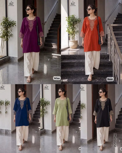 Trending Embroidered Short Kurti - Heavy Rayon Festive Wear for Women