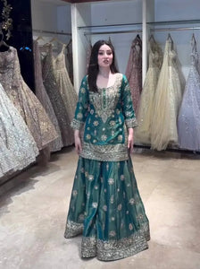 Exclusive Embroidered Pure Silk Sarara Suit - Ready to Wear Festive Salwar Kameez Set