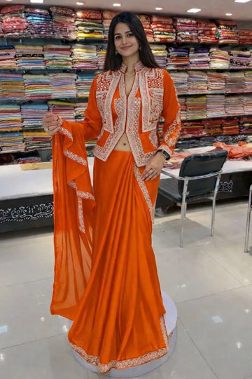 Trending Embroidery Sequence Saree - Luxe Koti Jacket for Party Wear