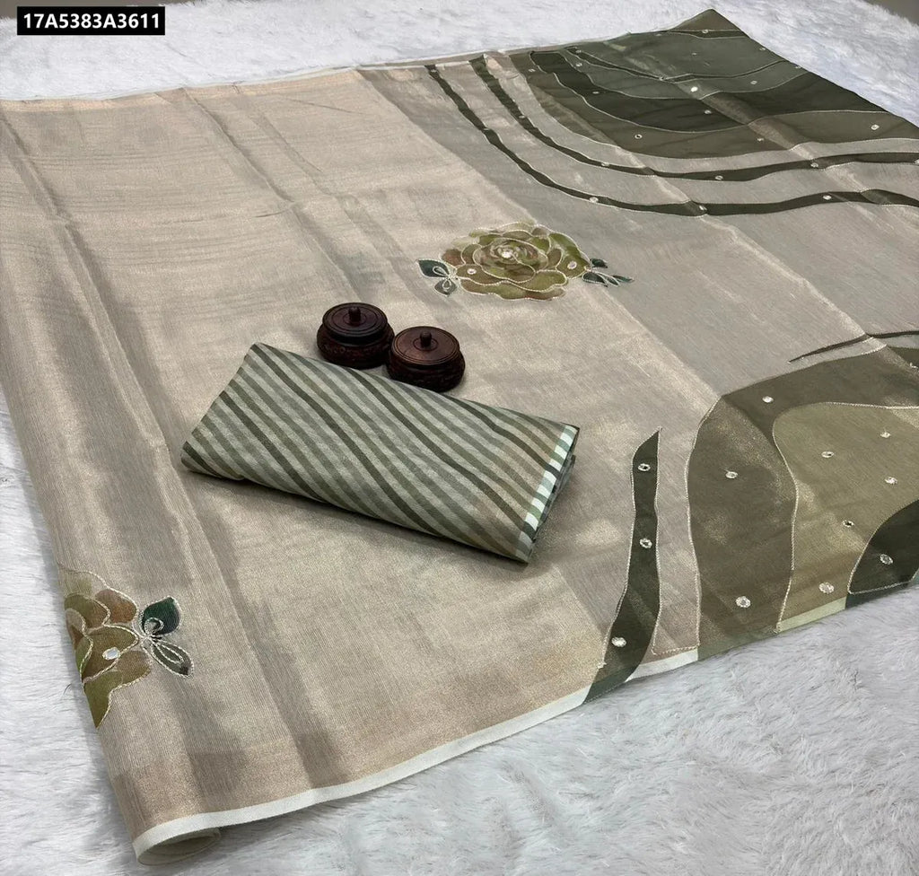 Premium Erode Zari Silk Saree with Ikkat Print and Mirror Work
