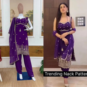 Trending Faux Georgette 3-Piece Kurti Set - Elegant Embroidery Festive Wear for Women | M-XXL