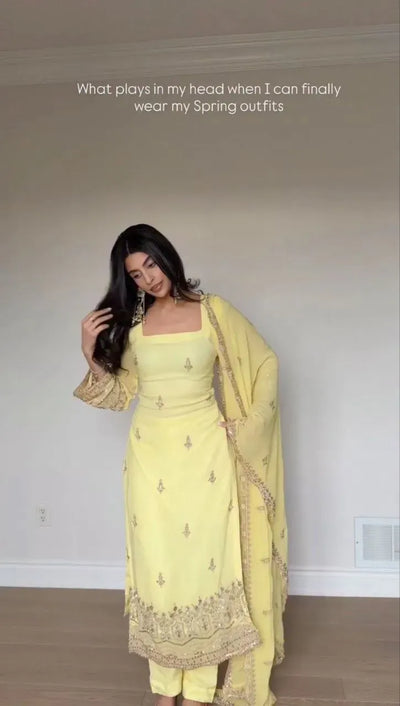 Trending Faux Georgette 3-Piece Kurti Set - Elegant Embroidery for Women