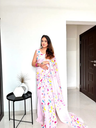 Trending Faux Georgette Saree - Digital Print & Sequence Work