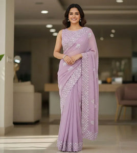 Trending Faux Georgette Sequin Saree - Crush Pattern for Festive Wear