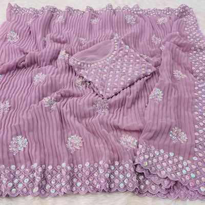 Trending Faux Georgette Sequin Saree - Crush Pattern for Festive Wear