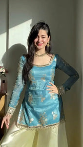 Trending Fendy Silk Kurti Set - Mirror Work & Lace for Festive Wear