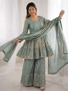 Trending Fendy Silk Plazzo Suit - Elegant Embroidery for Women