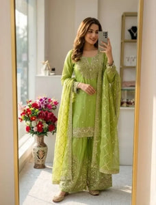 Trending Fendy-Silk Sharara Set - Ready-to-Wear with Sequin Embroidery
