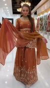 Exclusive Rust Orange Fendy Silk Sharara Suit with Heavy Embroidery Sequence Work for Festive Weddings