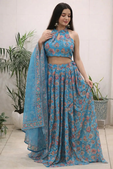 Trending Floral Lehenga Set - Elegant Halter-Neck for Women