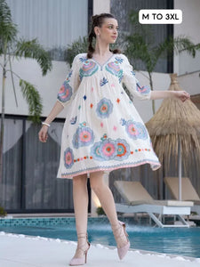 Trending Floral One-Piece Dress - Elegant Cotton Embroidery