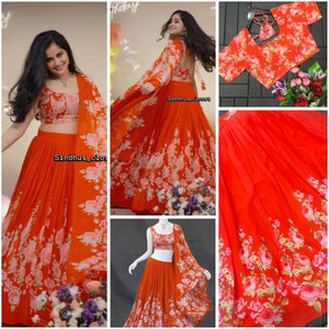 Trending Flower Print Georgette Lehenga Choli - Soft & Flowy Festive Wear