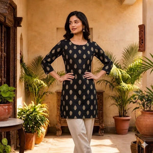 Trending Foil Print Rayon Short Kurti - Lightweight Festive Wear for Women