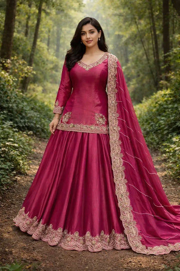 Trending Fuchsia Lehenga Choli Set - Heavy Embroidery & Sequins Work for Festive & Party Wear
