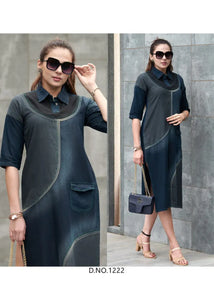 Trending Funky Denim Dress - Multi-Shade Western Style for Women