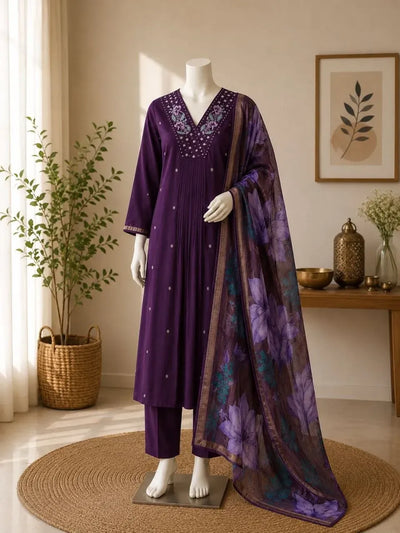 Trending Gaji Silk Anarkali Suit Set - Embroidered Mirror Work Festive Wear for Women