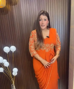 Trending Georgette Gown Saree - Cording Work for Festive Events