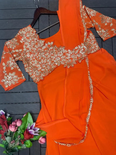 Trending Georgette Gown Saree - Cording Work for Festive Events