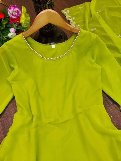 Trending Georgette Kurti Set - Heavy Embroidery with Dupatta | Sizes S-3XL