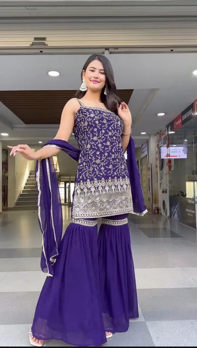 Trending Georgette Kurti Sharara Set - Festive for Women