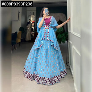 Premium Sky Blue Georgette Lehenga Choli with Exquisite Sequin & Mirror Work