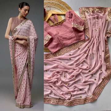 Trending Georgette Sequins Saree - Heavy Mirror Work for Women
