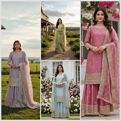 Trending GMY Silk Plazzo Suit - Heavy Embroidery for Festive Wear | M-XXL