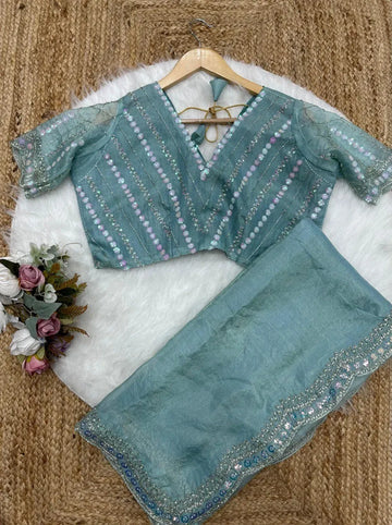 Trending Gold Crush Saree - Beautiful Siquance Embroidery for Festive Wear