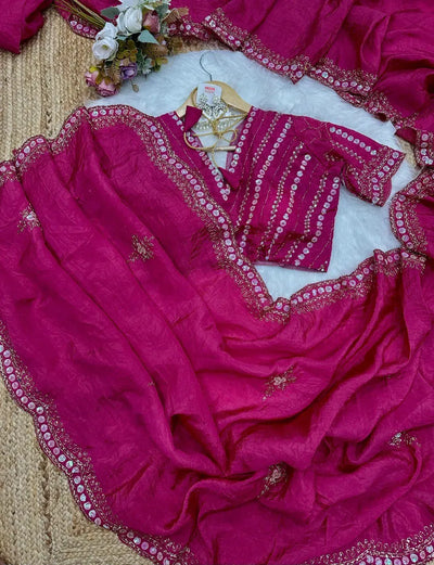 Trending Gold Crush Saree - Beautiful Siquance Embroidery for Festive Wear