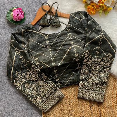 Trending Golden Embroidered Blouse - Padded Full Sleeves for Party Wear