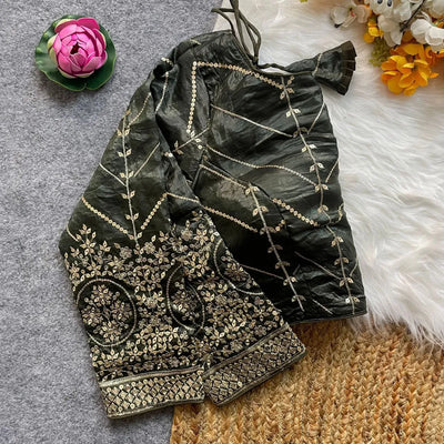 Trending Golden Embroidered Blouse - Padded Full Sleeves for Party Wear