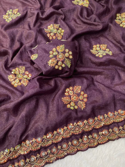 Trending Hand Work Saree - Elegant Floral Beeds for Festive Wear