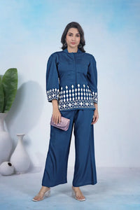 Trending Handcrafted Blue Co-ord Set - Elegant Airport Look for Women