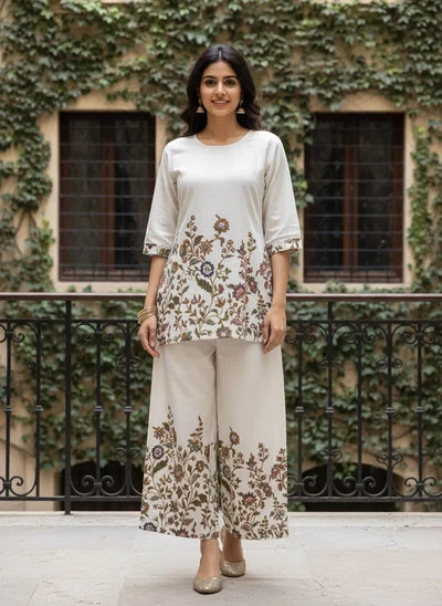 Trending Khadi Cotton Co-ord Set - Breathable Herbal Print for Office & Casual Wear