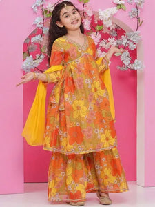 Trending Kids Chanderi Floral Sharara Set - Festive Party Wear Girls