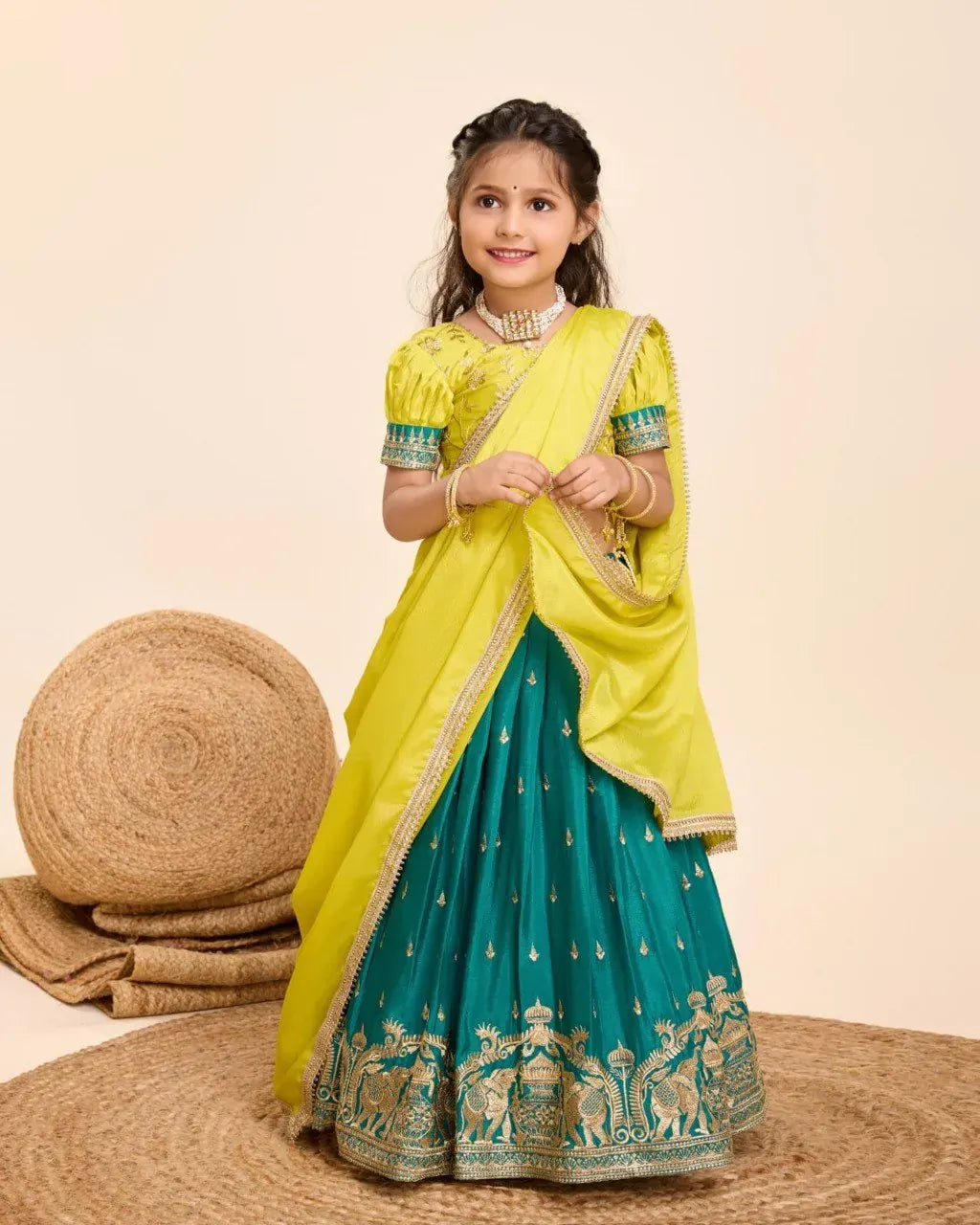 Premium Chinnon Kids Lehenga Choli with Elephant Embroidery