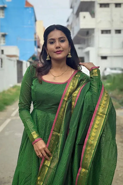 Trending Kota Banarsi Anarkali Suit - Zari Weaving Dupatta for Festive Wear