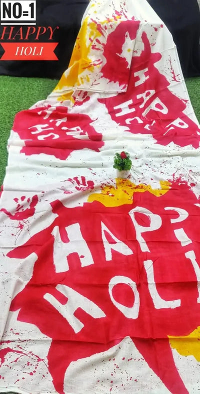 Trending Linen Digital Print Saree - Vibrant Holi Special for Women