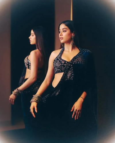 Trending Luxe Velvet Saree - Heavy Embroidery for Wedding & Party Wear