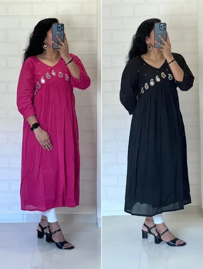 Trending Maggam Work Kurti - Real Mirror Handwork Puff Sleeve for Women