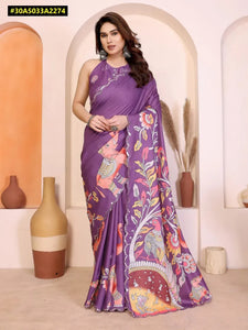 Trending Manipuri Silk Saree - Kalamkari Print with Mirror Work