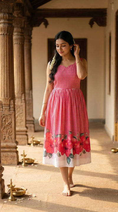 Trending Maslin Floral Chex Gown - South Viral Festive Wear