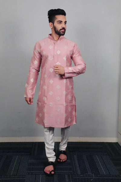 Trending Men's Kurta Set - Golden Flower Embroidery for Festive & Holi