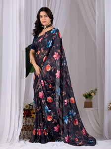 Trending Monsoon Saree - Digital Floral Print for Chic Summer Style